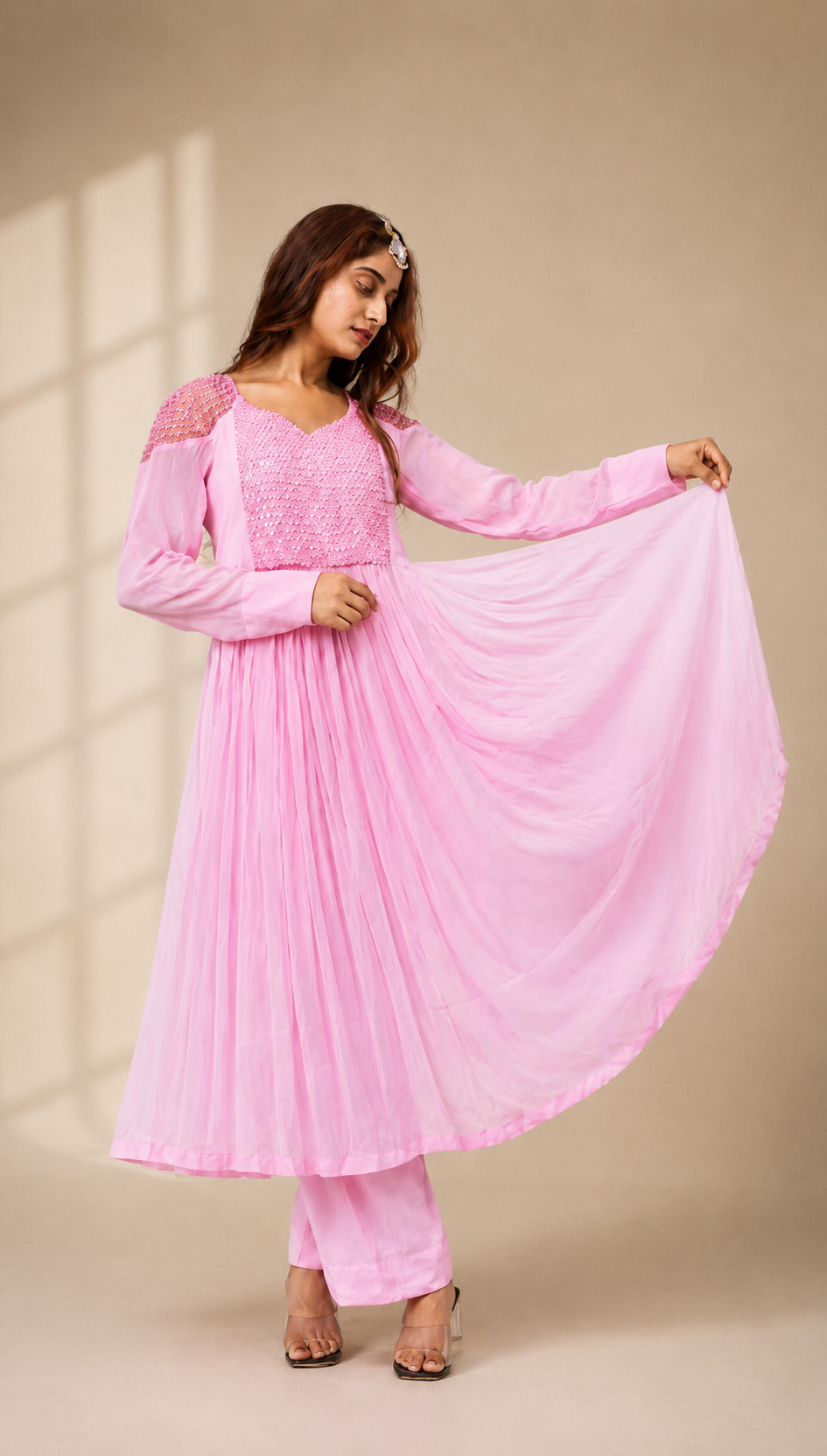 Pink Embroidered Anarkali Kurta Set