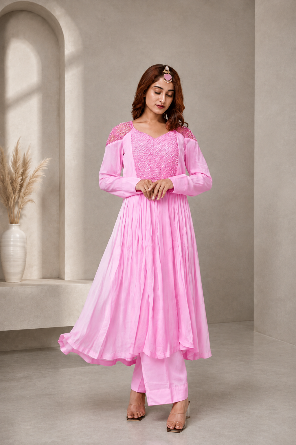 Pink Embroidered Anarkali Kurta Set