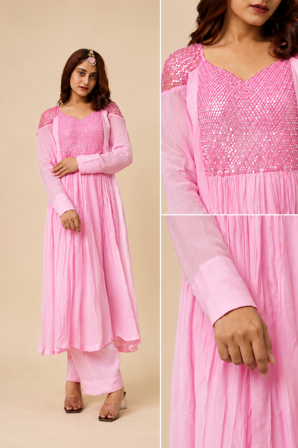 Pink Embroidered Anarkali Kurta Set