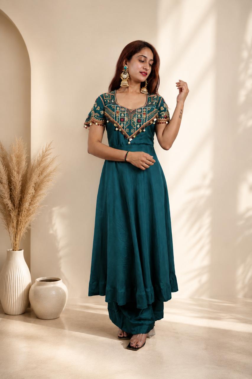 Teal Blue Embroidered Anarkali Dress