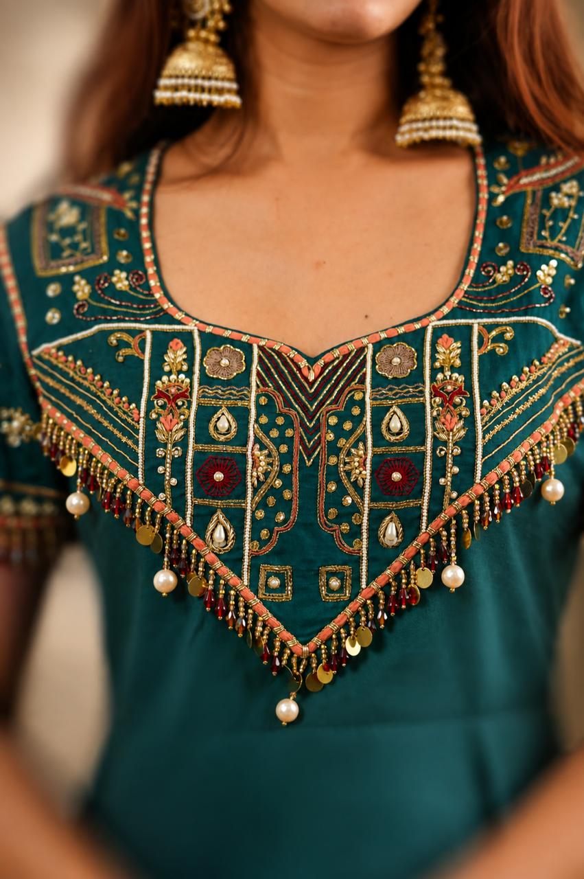 Teal Blue Embroidered Anarkali Dress