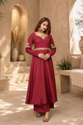 Wine maroon embroidered Anarkali suit for women with gold detailing