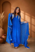 Royal blue embroidered Anarkali suit with matching dupatta for women