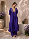 Royal purple embroidered Anarkali kurta set with matching pants
